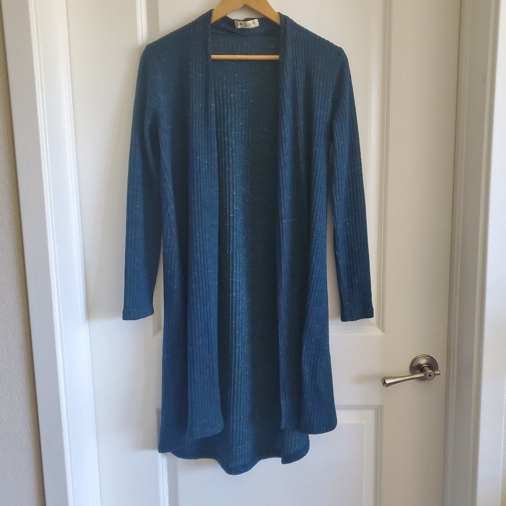 LK LUV Open Front Ribbed Duster Cardigan, Size S